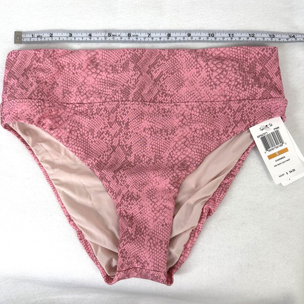 Splendid Bikini Bottom ONLY S High Waist Charmer Pink Snake Print Swim Beach NEW